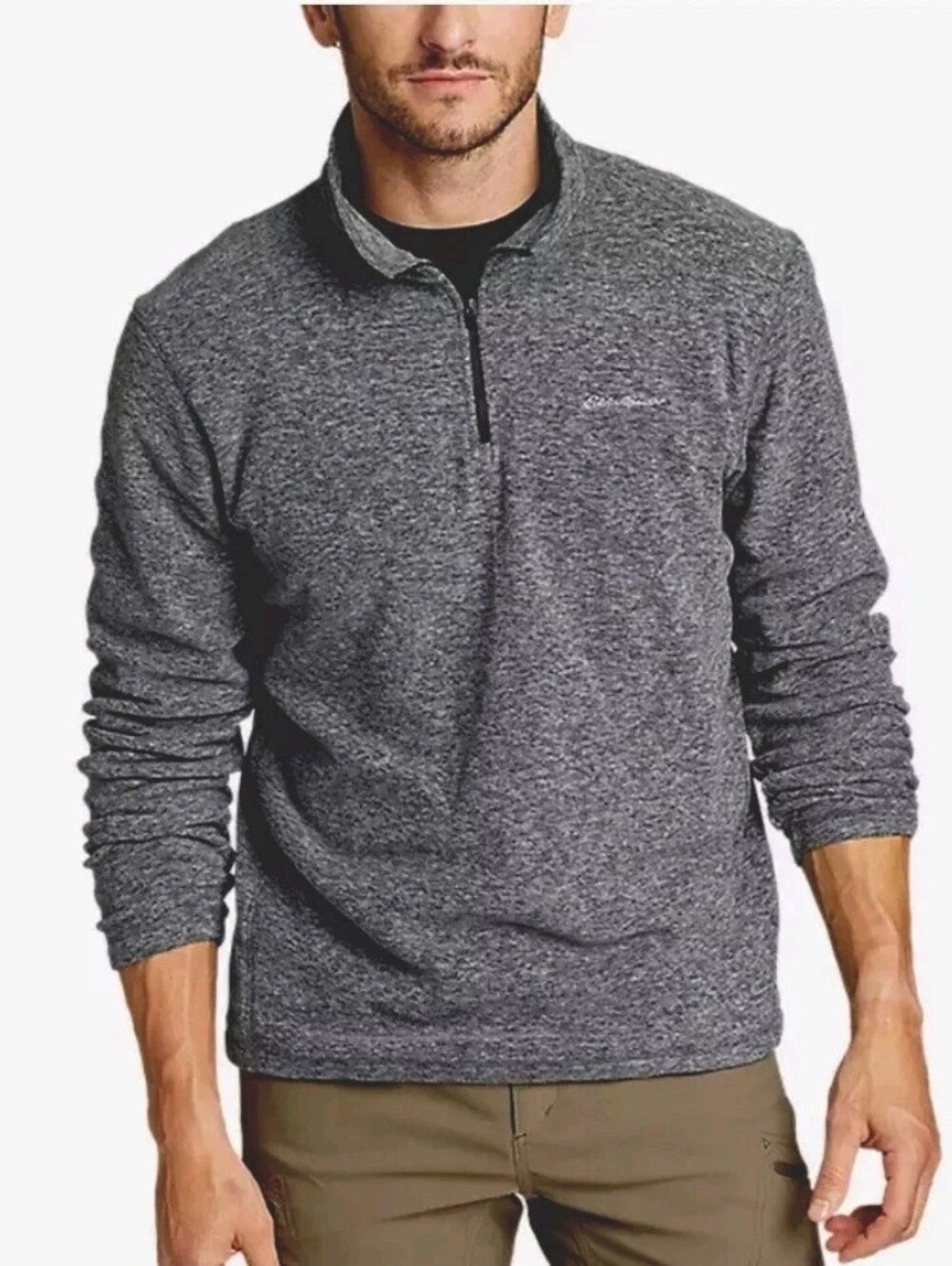 NWT Mens Eddie Bauer Heathered Charcoal Grey Quarter Zip Fleece Size XL Tall